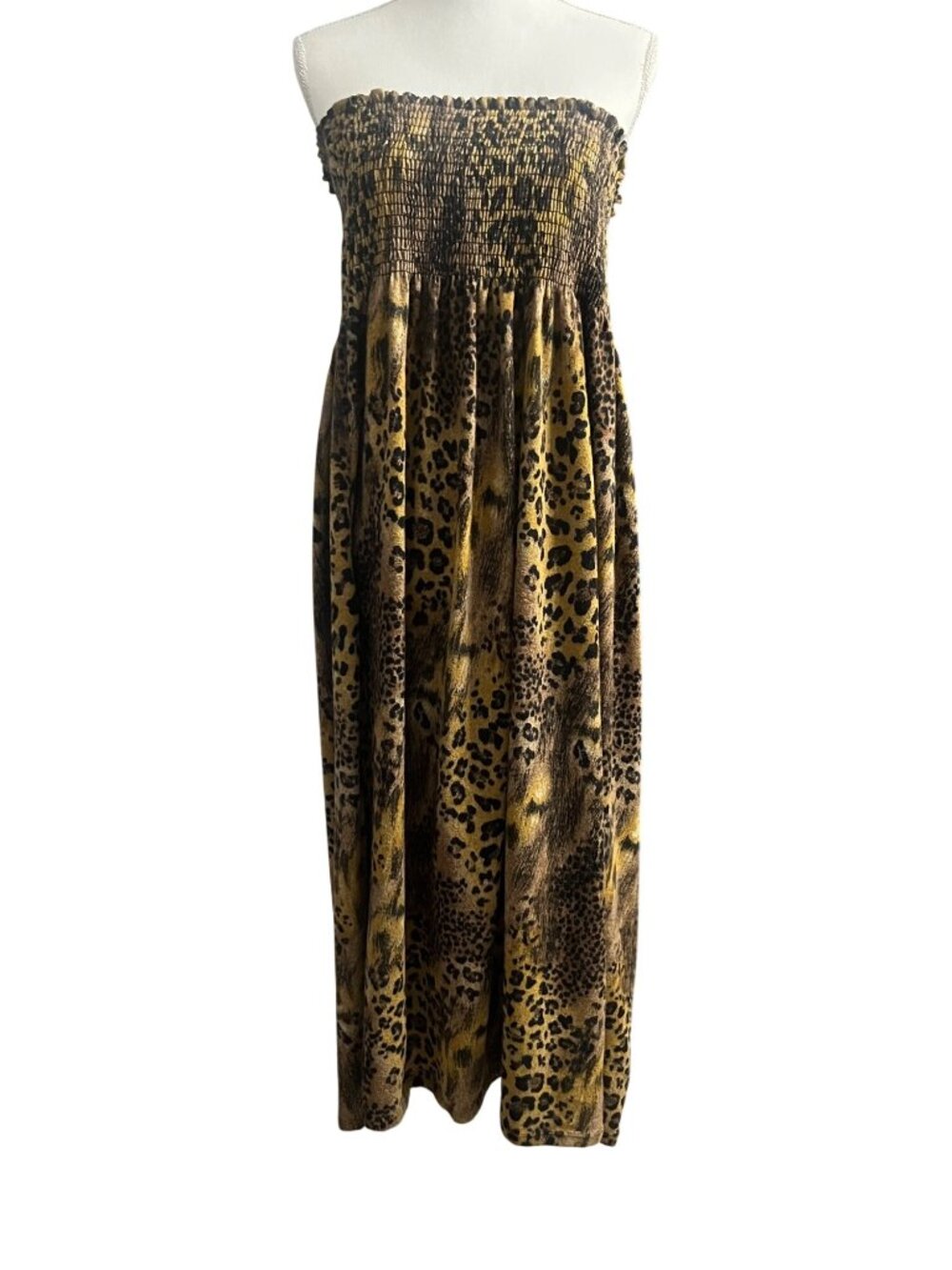 Leopard Print Convertible Maxi Dress Skirt Strapless Smocked 2-in-1 Approx 2X